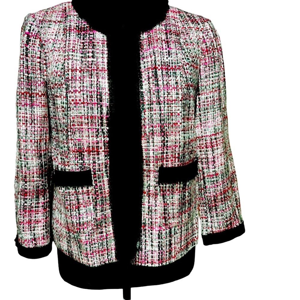 NWT KATE HILL PINK GRAY BLACK TWEED LINED JACKET